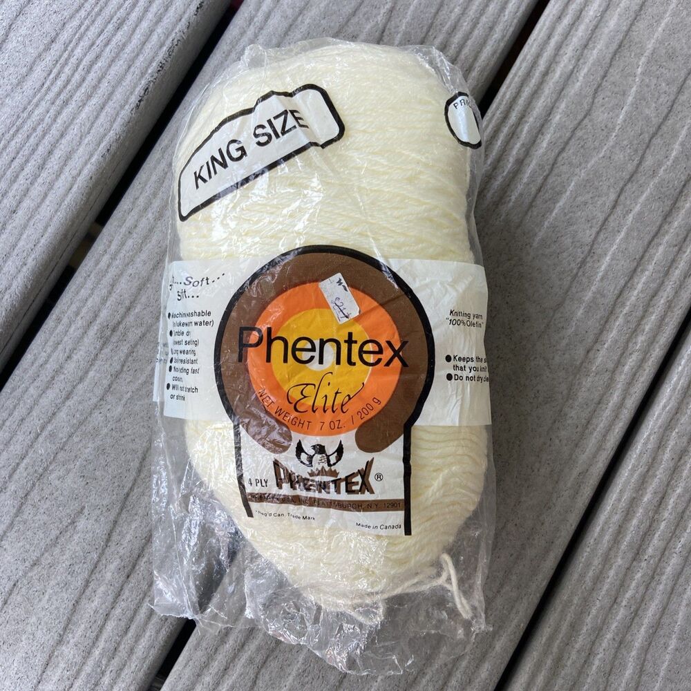 Vintage Phentex Elite Yarn King Size Knitting Super Soft Olefin Cream 7oz 4 Ply